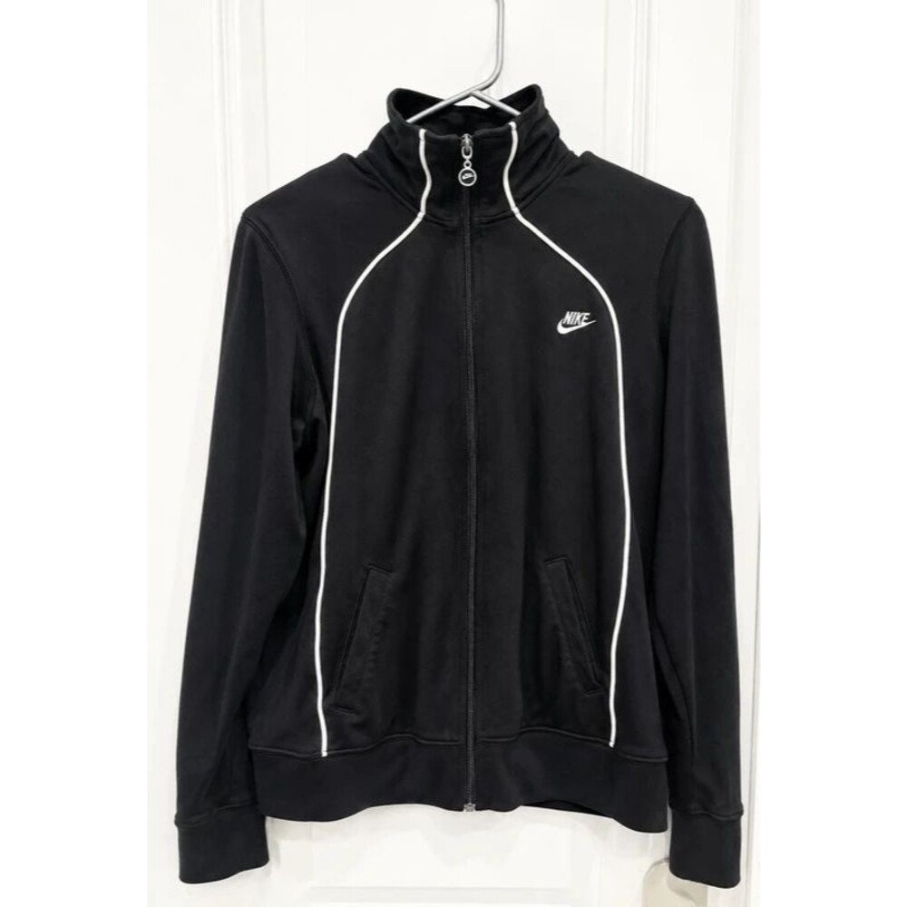 Nike Women’s Black Full Zip Track Jacket White Piping Size Large